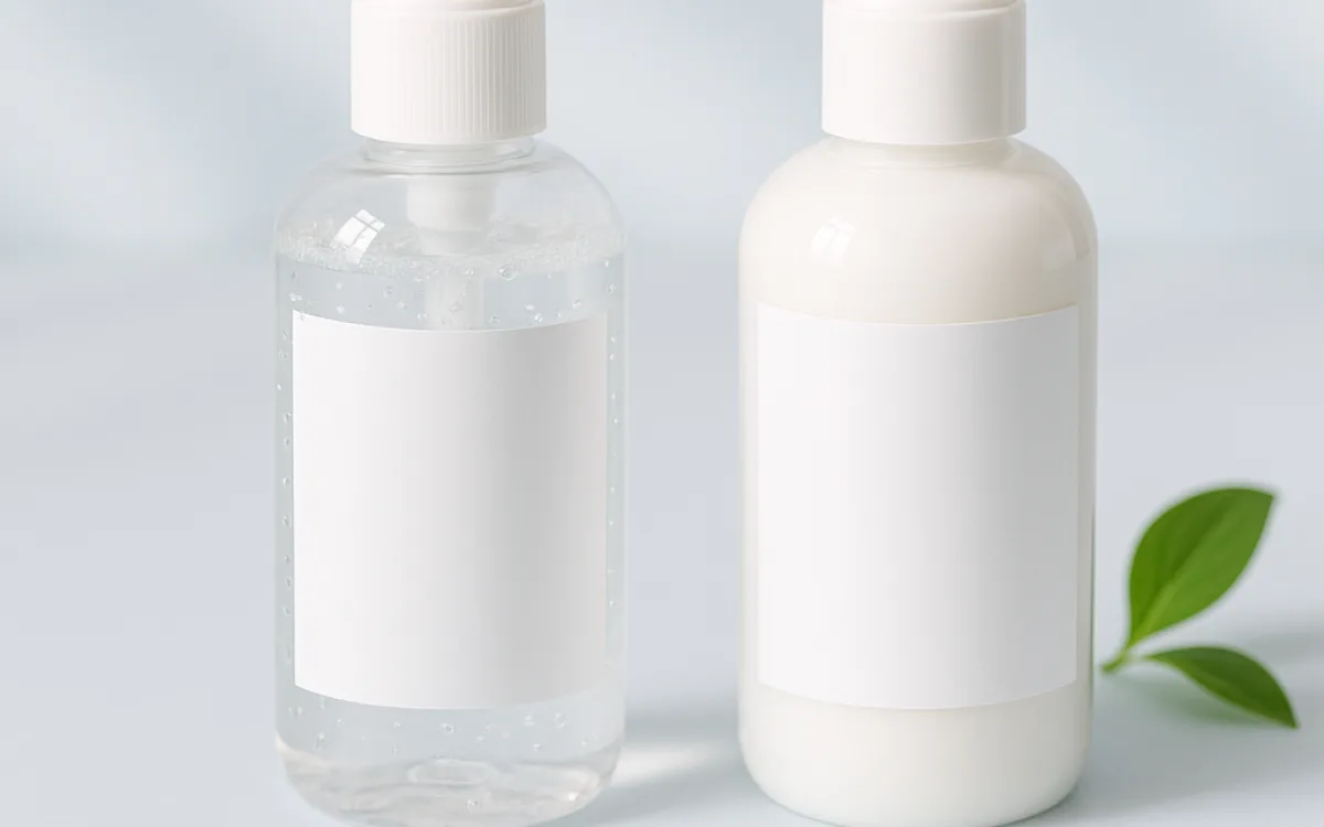 Two face wash bottles side by side, one gel and one cream texture
